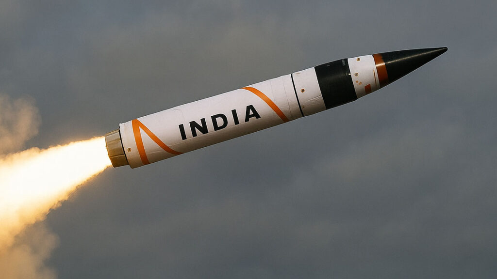 India’s Agni 5 Test 2025 missile launch in horizontal tilt