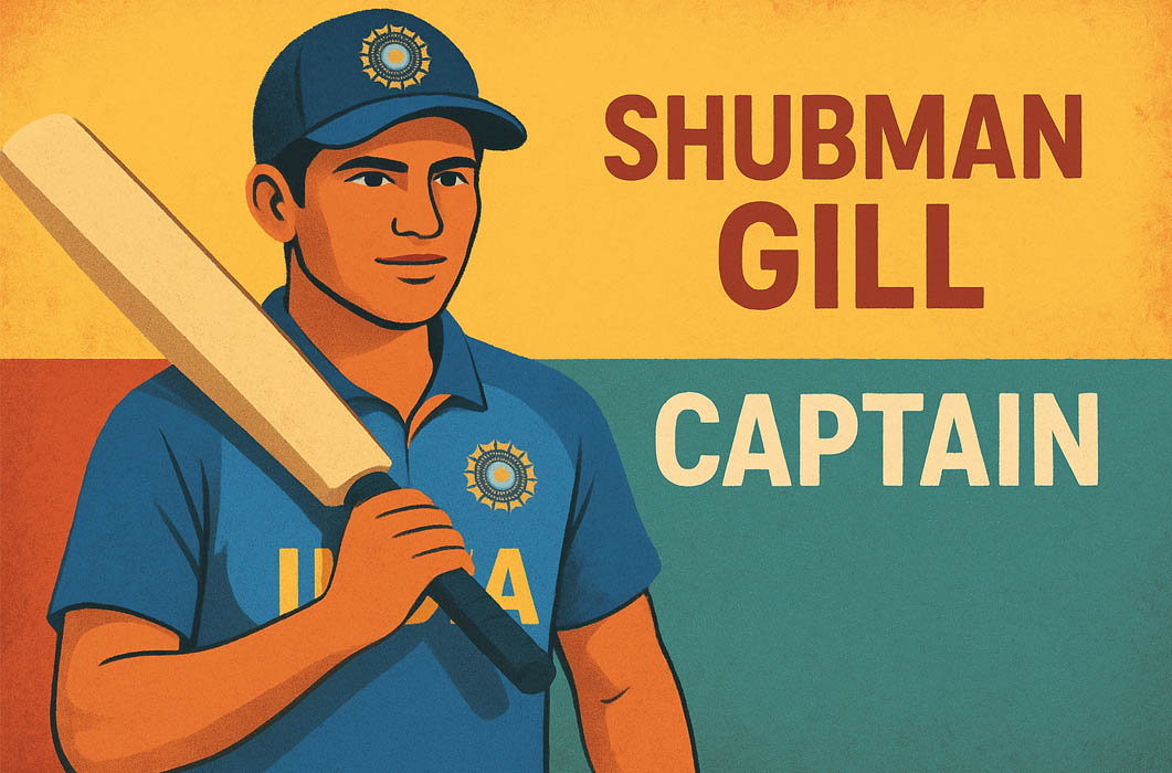 Shubman Gill New ODI Captain leading India cricket team illustration